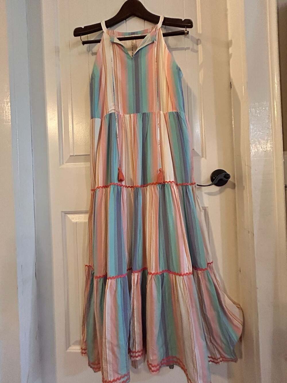Matilda Jane Let's Go Together Sunset Season Striped Halter Maxi Dress